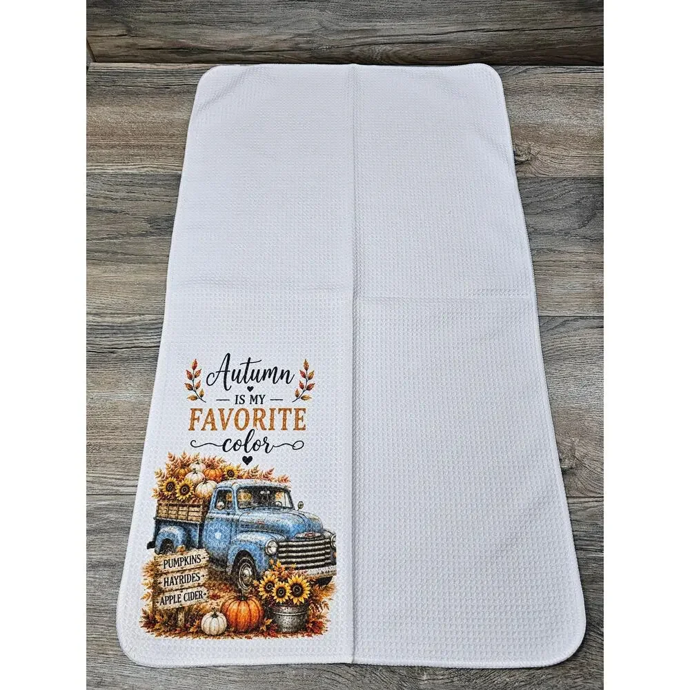 Autumn Is My Favorite Color Blue Truck Kitchen Towel Farmhouse Decor